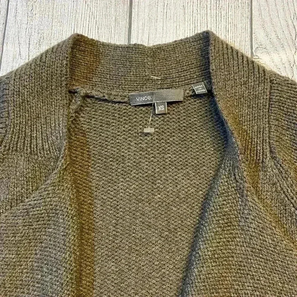 NEW Vince Women's SS Cardigan Sweater XSMALL Brown Wool Blend Draped Open Front - Picture 8 of 13